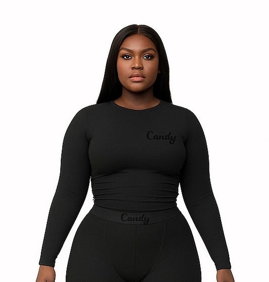 CANDY TOP | PLUS SIZE LONG SLEEVE RIBBED ATHLEISURE